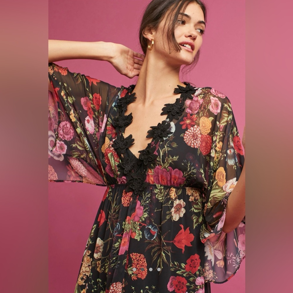 Farm Rio Laina Floral Maxi Dress – Size Large – Sheer w/ Slip - Picture 4 of 10